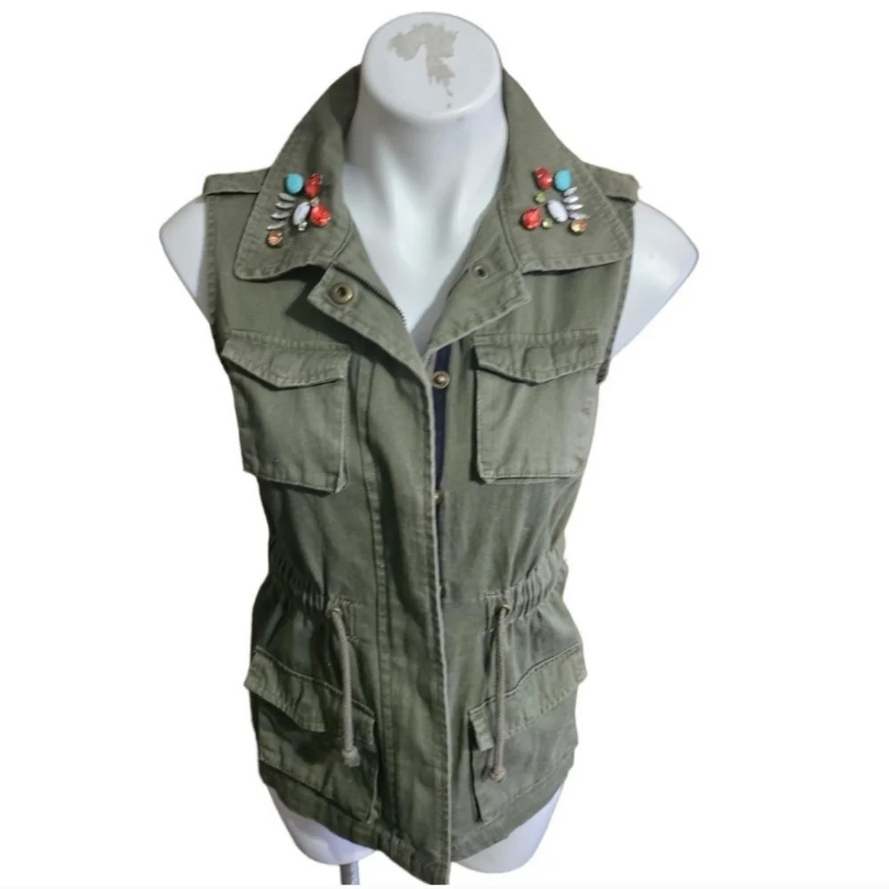 Decree Sleeveless Olive Green Utility Vest Size S Cargo Tech Preowned